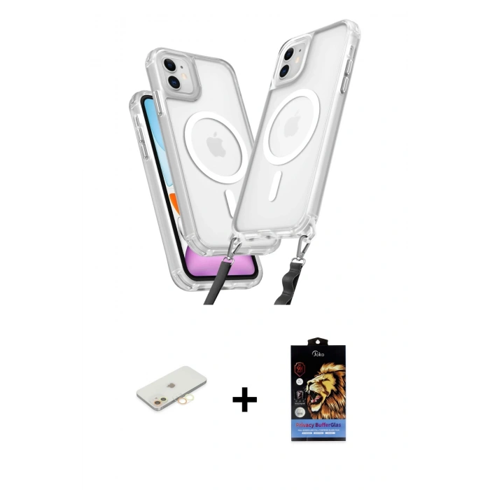 MARSİLYAN™- iPhone 11 Kılıf Atlas Doku Koleksiyonu - Siyah Buffer Hayalet Cam Ekran Koruyucu + Renkli Kamera Lens Koruma Cam - SI