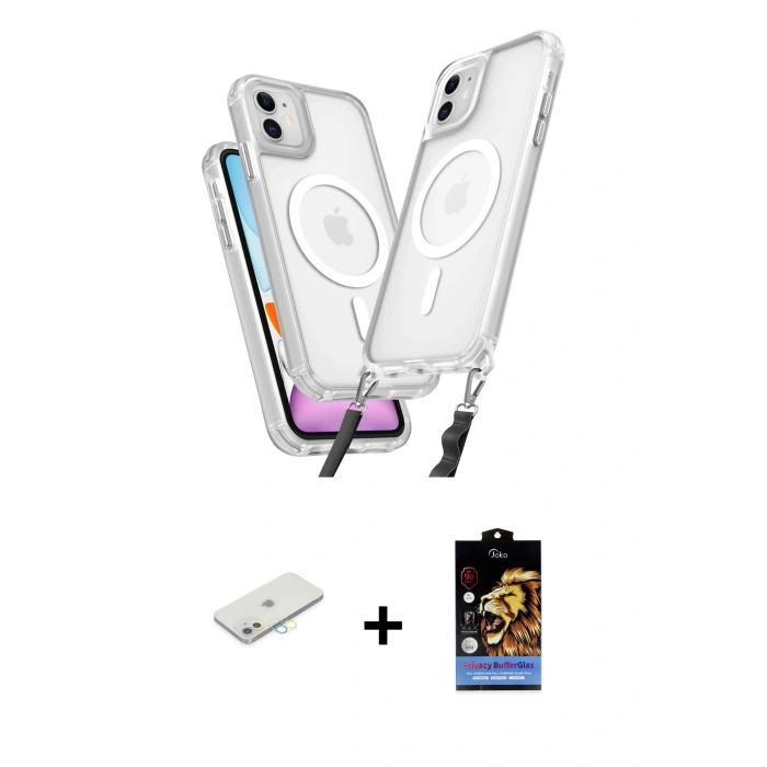 MARSİLYAN™- iPhone 11 Kılıf Atlas Doku Koleksiyonu - Siyah Buffer Hayalet Cam Ekran Koruyucu + Renkli Kamera Lens Koruma Cam - SI