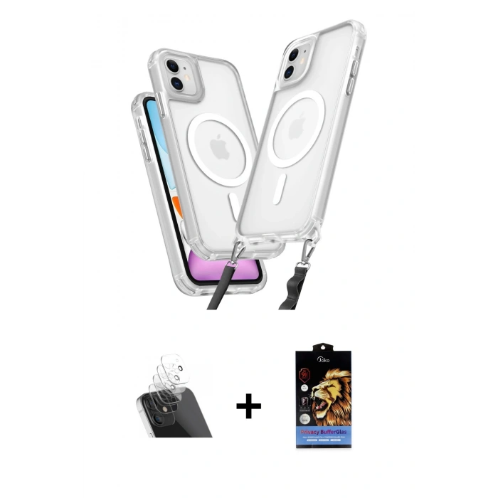 MARSİLYAN™- iPhone 11 Kılıf Atlas Doku Koleksiyonu - Siyah Buffer Hayalet Cam Ekran Koruyucu + Kamera Lens Koruma Cam - SF