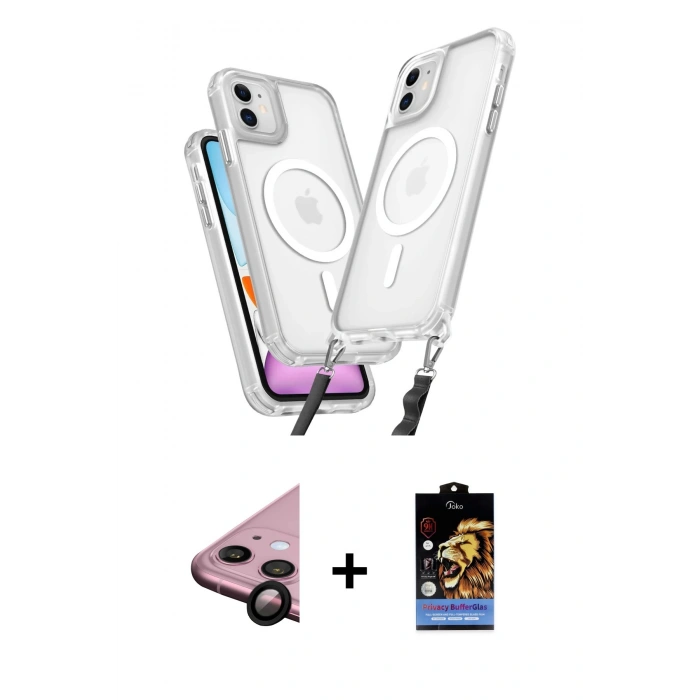 MARSİLYAN™- iPhone 11 Kılıf Atlas Doku Koleksiyonu - Siyah Buffer Hayalet Cam Ekran Koruyucu + Siyah Raze Metal Kamera Lens