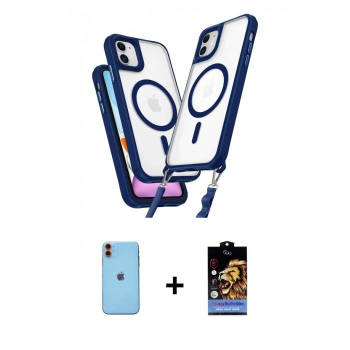 MARSİLYAN™- iPhone 11 Kılıf Atlas Doku Koleksiyonu - Siyah Buffer Hayalet Cam Ekran Koruyucu + Neon Fosforlu Kamera Lens - TU