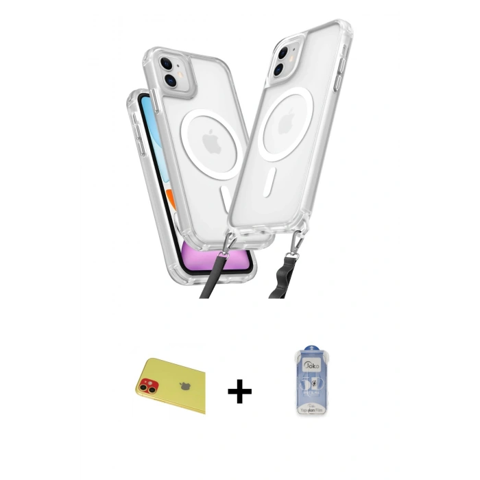 MARSİLYAN™- iPhone 11 Kılıf Atlas Doku Koleksiyonu - Siyah Joko Magic 5D Cam + Rainbow Kamera Lens Koruma Cam - KI
