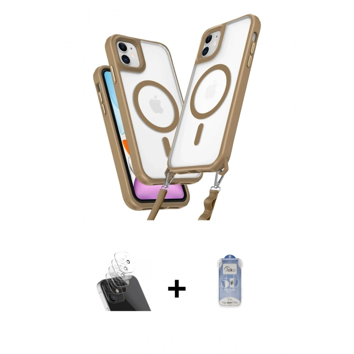 MARSİLYAN™- iPhone 11 Kılıf Atlas Doku Koleksiyonu - Siyah Joko Magic 5D Cam + Kamera Lens Koruma Cam - SF
