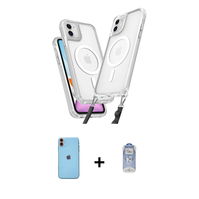 MARSİLYAN™- iPhone 11 Kılıf Atlas Doku Koleksiyonu - Siyah Joko Magic 5D Cam + Neon Fosforlu Kamera Lens - TU