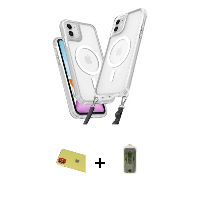 MARSİLYAN™- iPhone 11 Kılıf Atlas Doku Koleksiyonu - Siyah Joko Magic 5D Hayalet Cam + Rainbow Kamera Lens Koruma Cam - KI