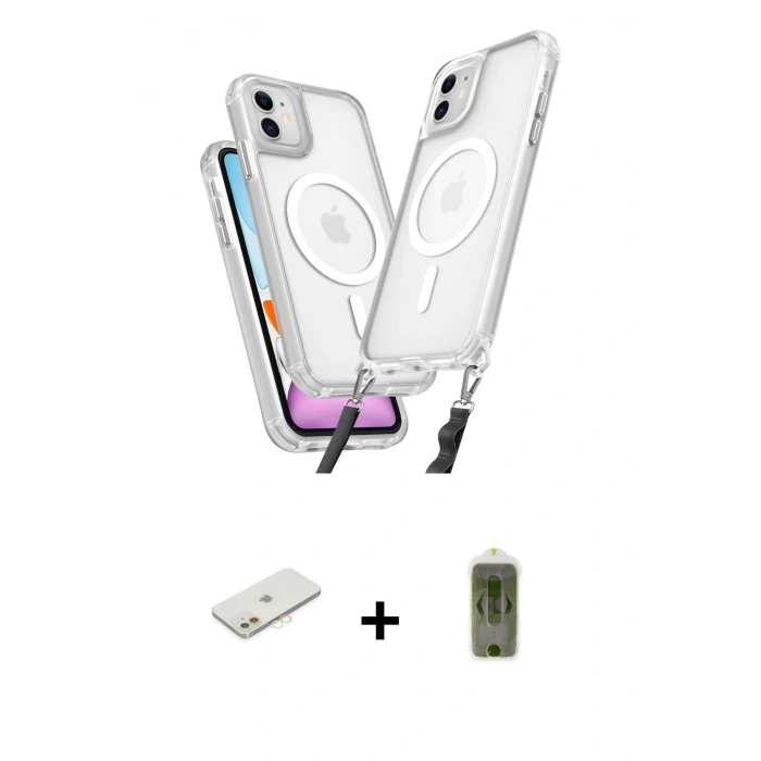 MARSİLYAN™- iPhone 11 Kılıf Atlas Doku Koleksiyonu - Siyah Joko Magic 5D Hayalet Cam + Renkli Kamera Lens Koruma Cam - TU