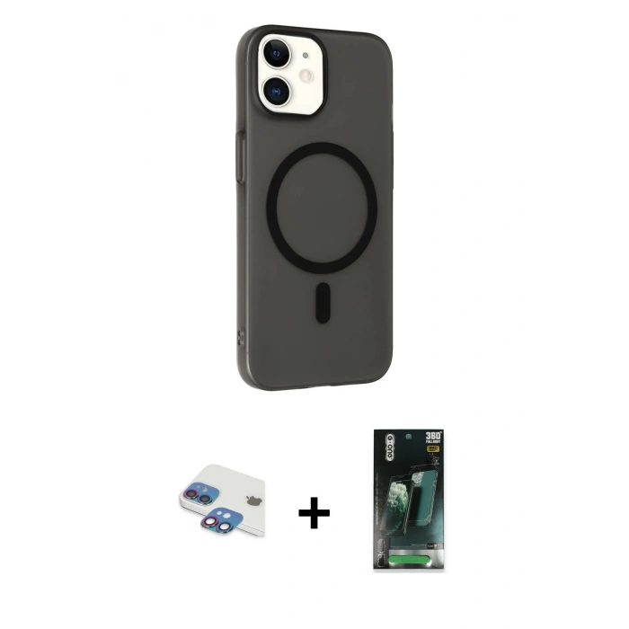 MARSİLYAN™- iPhone 11 Kılıf Çekirdek Modern Prime - Şeffaf 360 Full Body Arka Koruyucu + Pers Alüminyum Kamera Lens - GI