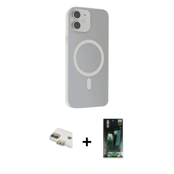 MARSİLYAN™- iPhone 11 Kılıf Çekirdek Modern Prime - Şeffaf 360 Full Body Arka Koruyucu + Gold Pers Alüminyum Kamera Lens