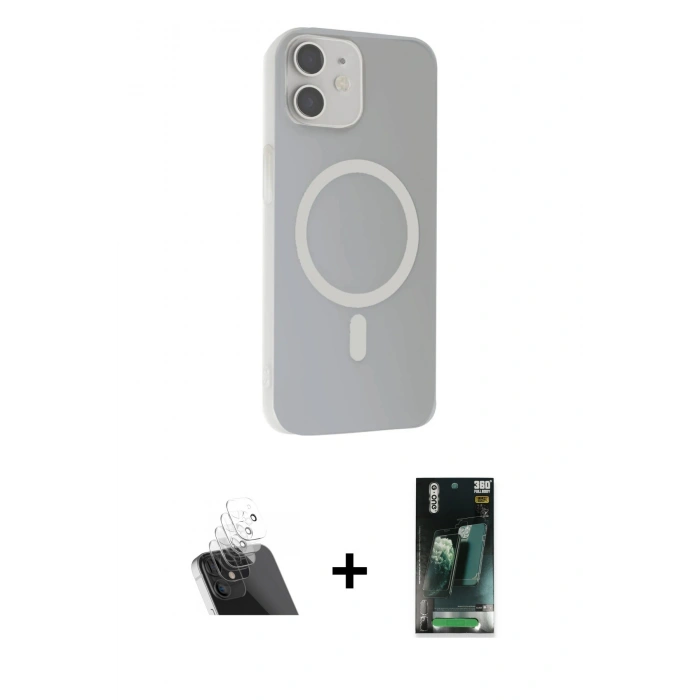 MARSİLYAN™- iPhone 11 Kılıf Çekirdek Modern Prime - Şeffaf 360 Full Body Arka Koruyucu + Kamera Lens Koruma Cam - SF