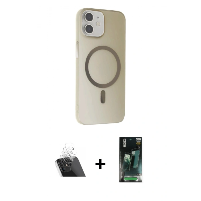 MARSİLYAN™- iPhone 11 Kılıf Çekirdek Modern Prime - Şeffaf 360 Full Body Arka Koruyucu + Kamera Lens Koruma Cam - SF