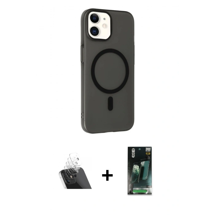 MARSİLYAN™- iPhone 11 Kılıf Çekirdek Modern Prime - Şeffaf 360 Full Body Arka Koruyucu + Kamera Lens Koruma Cam - SF
