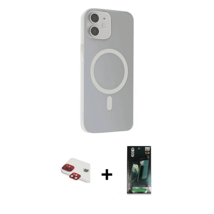 MARSİLYAN™- iPhone 11 Kılıf Çekirdek Modern Prime - Şeffaf 360 Full Body Arka Koruyucu + Pers Alüminyum Kamera Lens - KI
