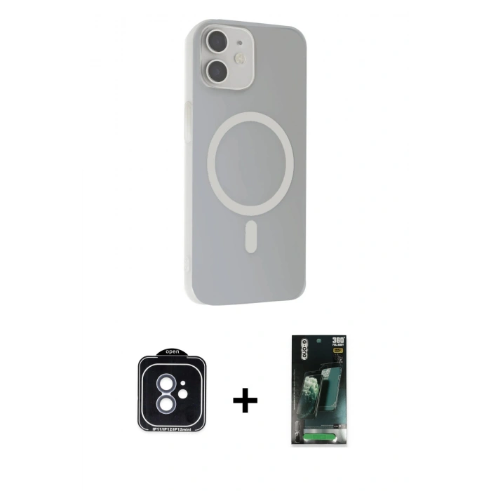 MARSİLYAN™- iPhone 11 Kılıf Çekirdek Modern Prime - Şeffaf 360 Full Body Arka Koruyucu + PVD Metal Kamera Lens - MI