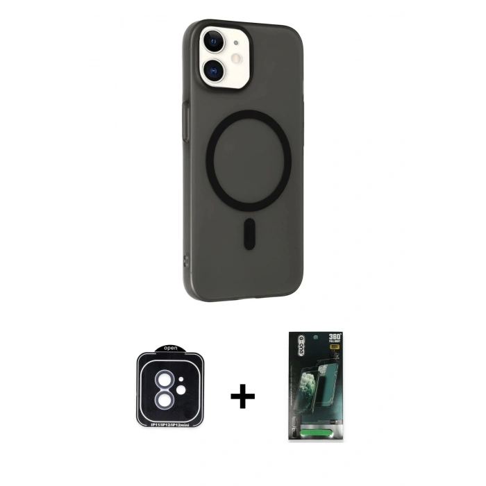 MARSİLYAN™- iPhone 11 Kılıf Çekirdek Modern Prime - Şeffaf 360 Full Body Arka Koruyucu + PVD Metal Kamera Lens - MI