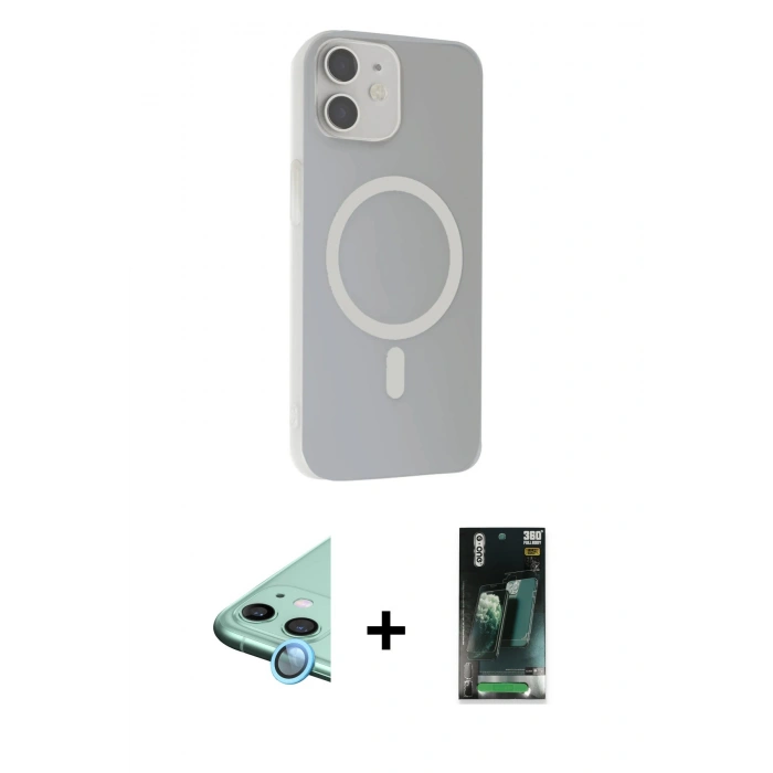 MARSİLYAN™- iPhone 11 Kılıf Çekirdek Modern Prime - Şeffaf 360 Full Body Arka Koruyucu + Raze Metal Kamera Lens - MI