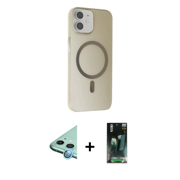 MARSİLYAN™- iPhone 11 Kılıf Çekirdek Modern Prime - Şeffaf 360 Full Body Arka Koruyucu + Raze Metal Kamera Lens - MI