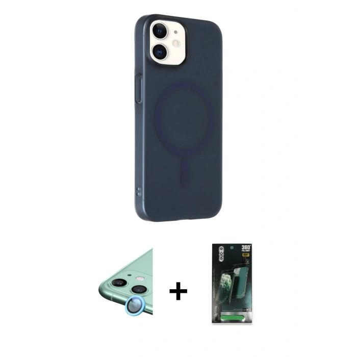 MARSİLYAN™- iPhone 11 Kılıf Çekirdek Modern Prime - Şeffaf 360 Full Body Arka Koruyucu + Raze Metal Kamera Lens - MI