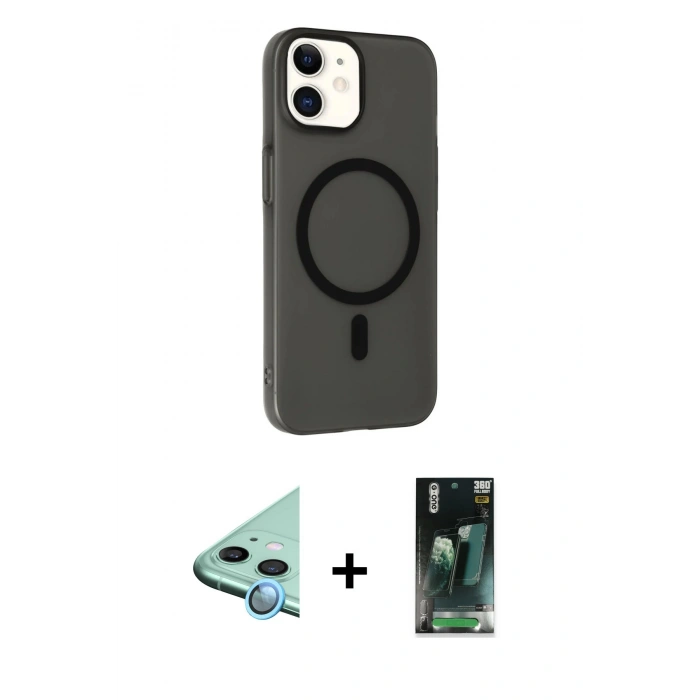 MARSİLYAN™- iPhone 11 Kılıf Çekirdek Modern Prime - Şeffaf 360 Full Body Arka Koruyucu + Raze Metal Kamera Lens - MI