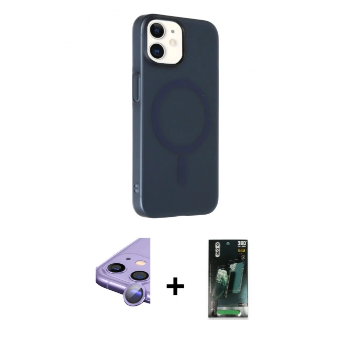 MARSİLYAN™- iPhone 11 Kılıf Çekirdek Modern Prime - Şeffaf 360 Full Body Arka Koruyucu + Raze Metal Kamera Lens - MR