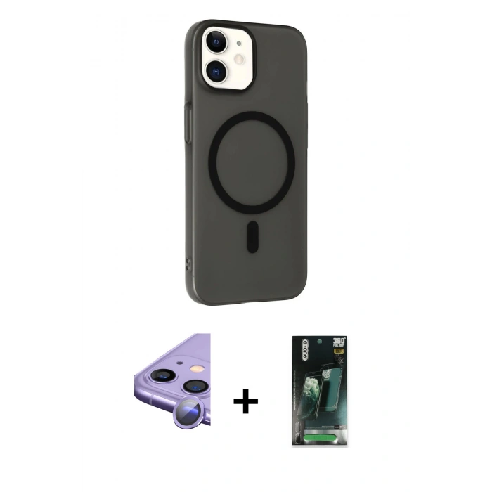 MARSİLYAN™- iPhone 11 Kılıf Çekirdek Modern Prime - Şeffaf 360 Full Body Arka Koruyucu + Raze Metal Kamera Lens - MR