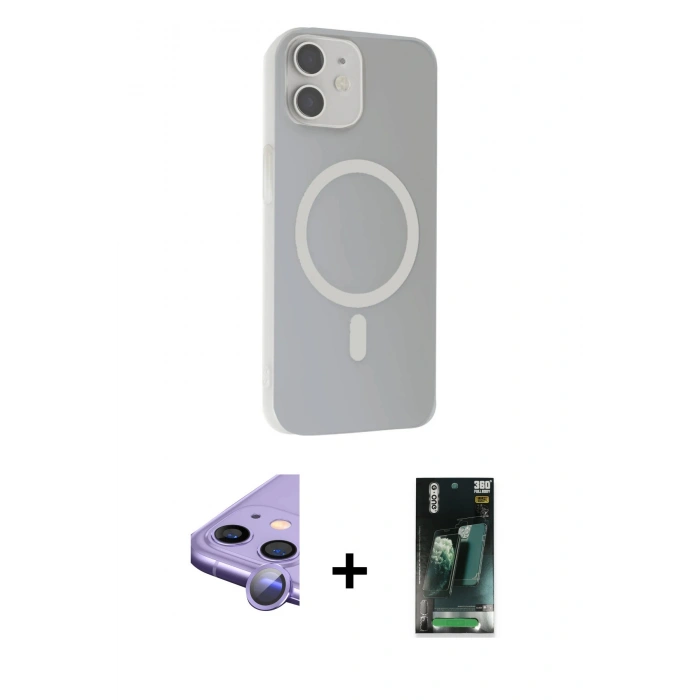 MARSİLYAN™- iPhone 11 Kılıf Çekirdek Modern Prime - Şeffaf 360 Full Body Arka Koruyucu + Raze Metal Kamera Lens - MR