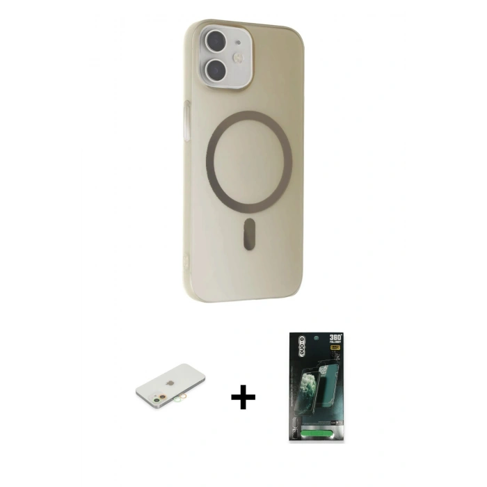 MARSİLYAN™- iPhone 11 Kılıf Çekirdek Modern Prime - Şeffaf 360 Full Body Arka Koruyucu + Renkli Kamera Lens Koruma Cam - TU