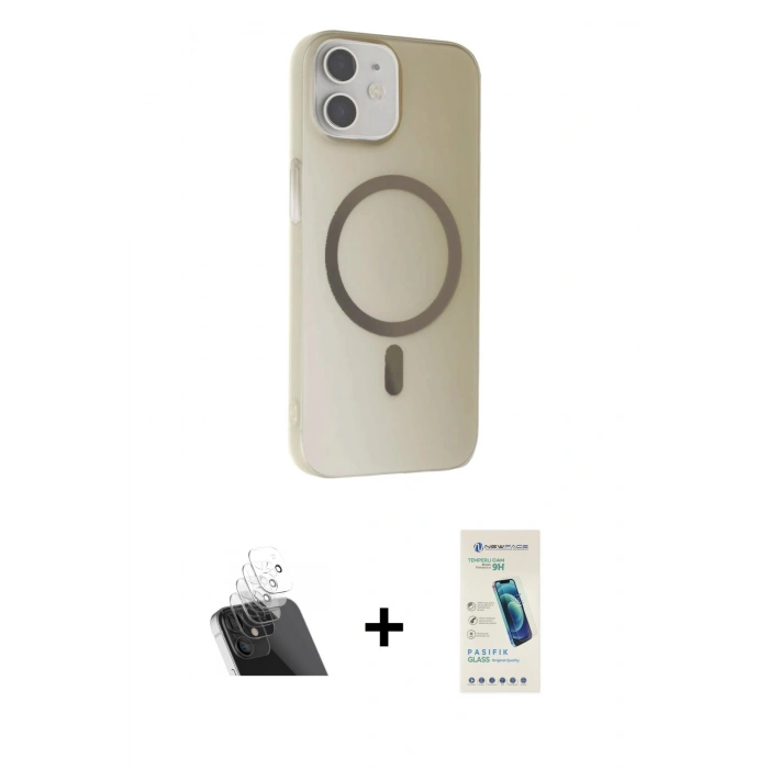 MARSİLYAN™- iPhone 11 Kılıf Çekirdek Modern Prime - Şeffaf Pasifik Cam Ekran Koruyucu + Kamera Lens Koruma Cam - SF