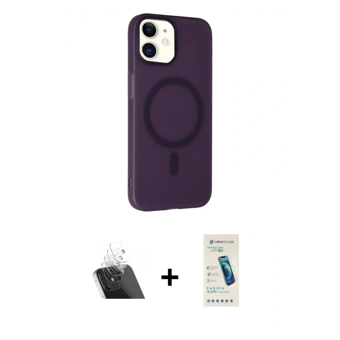 MARSİLYAN™- iPhone 11 Kılıf Çekirdek Modern Prime - Şeffaf Pasifik Cam Ekran Koruyucu + Kamera Lens Koruma Cam - SF