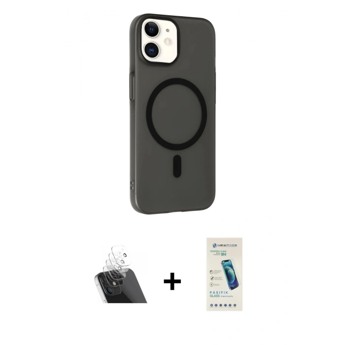 MARSİLYAN™- iPhone 11 Kılıf Çekirdek Modern Prime - Şeffaf Pasifik Cam Ekran Koruyucu + Kamera Lens Koruma Cam - SF