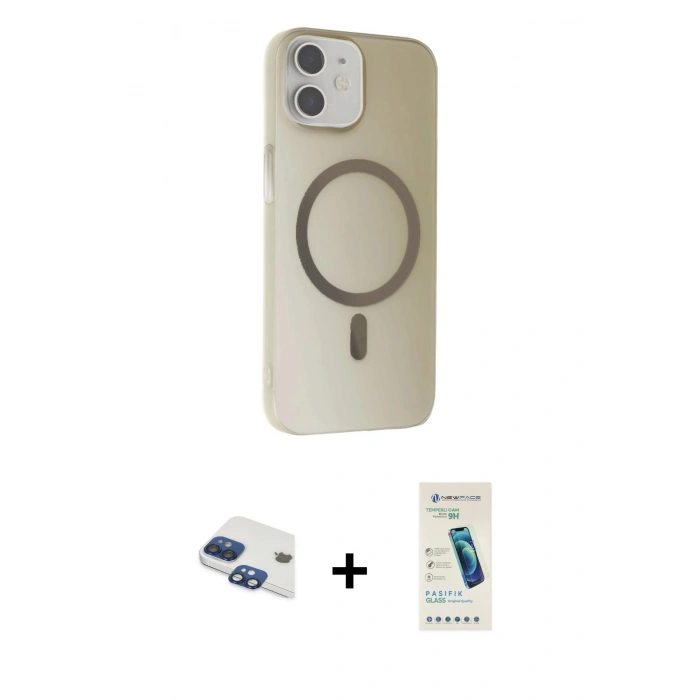 MARSİLYAN™- iPhone 11 Kılıf Çekirdek Modern Prime - Şeffaf Pasifik Cam Ekran Koruyucu + Lacivert Pers Alüminyum Kamera Lens