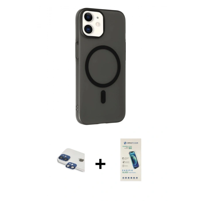 MARSİLYAN™- iPhone 11 Kılıf Çekirdek Modern Prime - Şeffaf Pasifik Cam Ekran Koruyucu + Lacivert Pers Alüminyum Kamera Lens