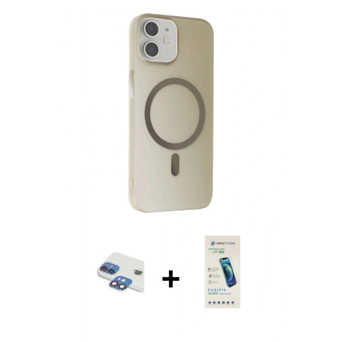 MARSİLYAN™- iPhone 11 Kılıf Çekirdek Modern Prime - Şeffaf Pasifik Cam Ekran Koruyucu + Pers Alüminyum Kamera Lens - GI