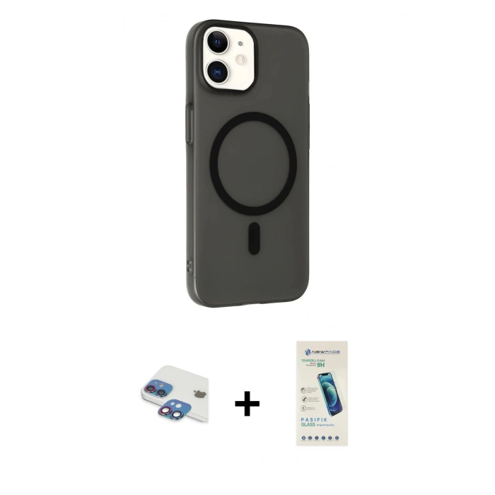 MARSİLYAN™- iPhone 11 Kılıf Çekirdek Modern Prime - Şeffaf Pasifik Cam Ekran Koruyucu + Pers Alüminyum Kamera Lens - GI