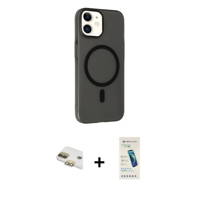 MARSİLYAN™- iPhone 11 Kılıf Çekirdek Modern Prime - Şeffaf Pasifik Cam Ekran Koruyucu + Pers Alüminyum Kamera Lens - GD