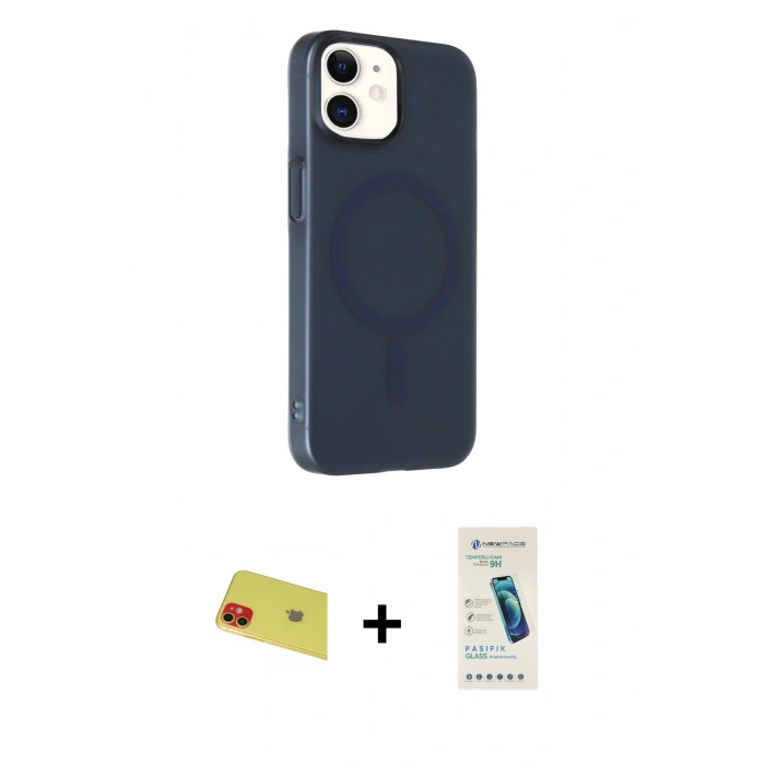 MARSİLYAN™- iPhone 11 Kılıf Çekirdek Modern Prime - Şeffaf Pasifik Cam Ekran Koruyucu + Rainbow Kamera Lens Koruma Cam - KI