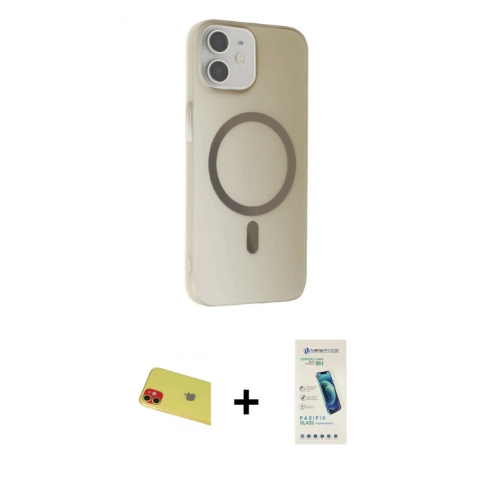MARSİLYAN™- iPhone 11 Kılıf Çekirdek Modern Prime - Şeffaf Pasifik Cam Ekran Koruyucu + Rainbow Kamera Lens Koruma Cam - KI