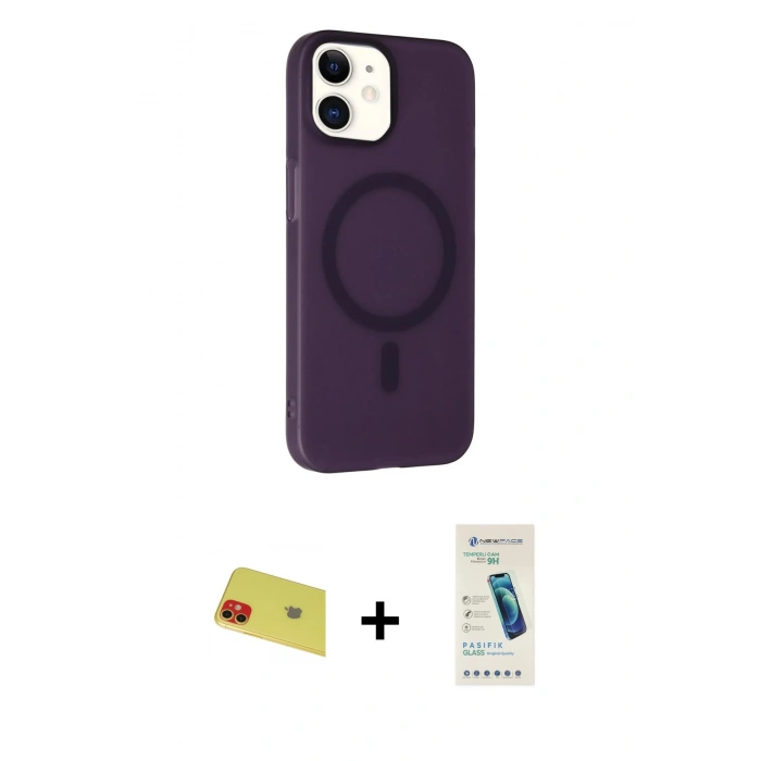 MARSİLYAN™- iPhone 11 Kılıf Çekirdek Modern Prime - Şeffaf Pasifik Cam Ekran Koruyucu + Rainbow Kamera Lens Koruma Cam - KI