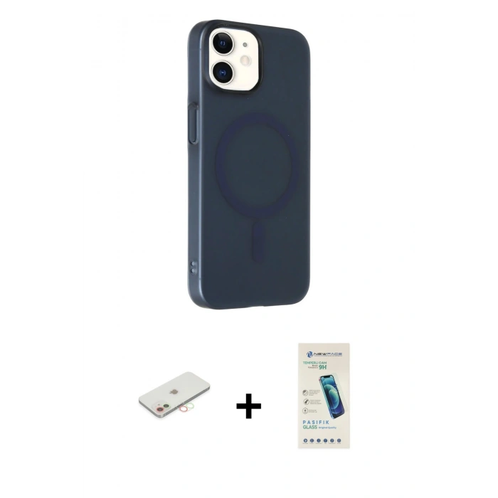 MARSİLYAN™- iPhone 11 Kılıf Çekirdek Modern Prime - Şeffaf Pasifik Cam Ekran Koruyucu + Renkli Kamera Lens Koruma Cam - YL
