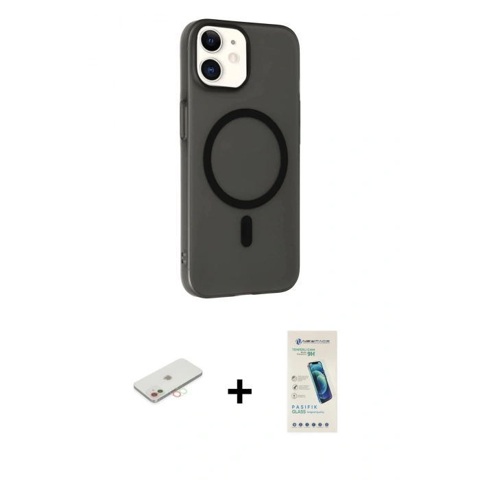 MARSİLYAN™- iPhone 11 Kılıf Çekirdek Modern Prime - Şeffaf Pasifik Cam Ekran Koruyucu + Renkli Kamera Lens Koruma Cam - YL