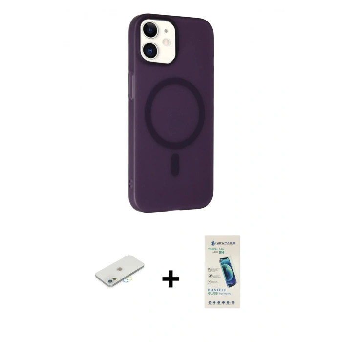 MARSİLYAN™- iPhone 11 Kılıf Çekirdek Modern Prime - Şeffaf Pasifik Cam Ekran Koruyucu + Sarı Renkli Kamera Lens Koruma Cam