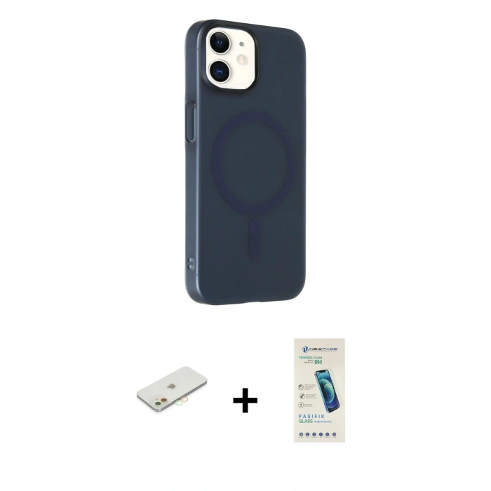 MARSİLYAN™- iPhone 11 Kılıf Çekirdek Modern Prime - Şeffaf Pasifik Cam Ekran Koruyucu + Renkli Kamera Lens Koruma Cam - TU