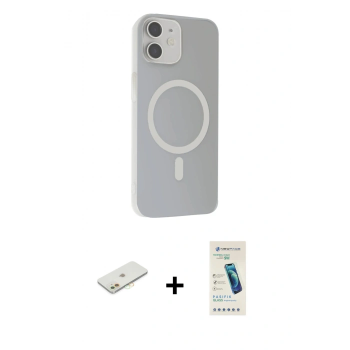 MARSİLYAN™- iPhone 11 Kılıf Çekirdek Modern Prime - Şeffaf Pasifik Cam Ekran Koruyucu + Renkli Kamera Lens Koruma Cam - TU