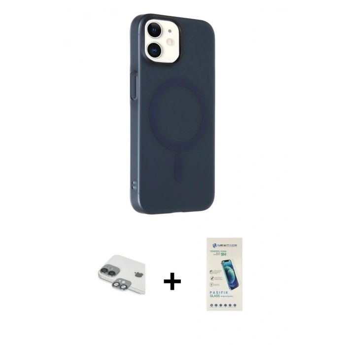 MARSİLYAN™- iPhone 11 Kılıf Çekirdek Modern Prime - Şeffaf Pasifik Cam Ekran Koruyucu + Pers Alüminyum Kamera Lens - YL