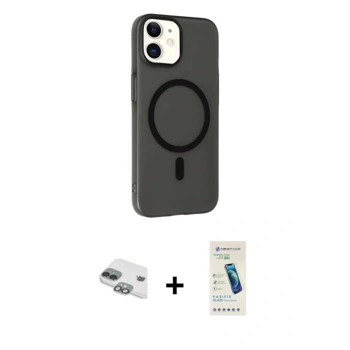MARSİLYAN™- iPhone 11 Kılıf Çekirdek Modern Prime - Şeffaf Pasifik Cam Ekran Koruyucu + Pers Alüminyum Kamera Lens - YL