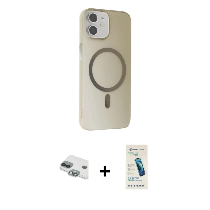 MARSİLYAN™- iPhone 11 Kılıf Çekirdek Modern Prime - Şeffaf Pasifik Cam Ekran Koruyucu + Pers Alüminyum Kamera Lens - YL