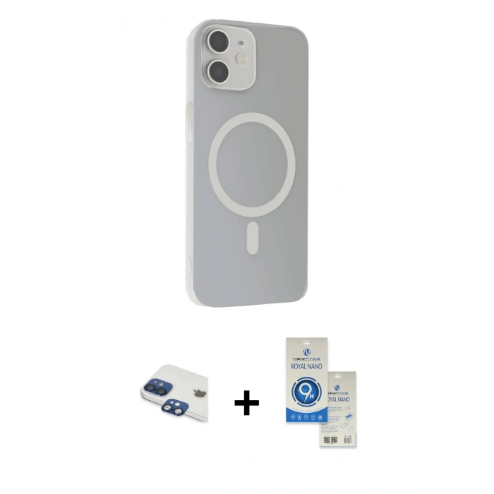 MARSİLYAN™- iPhone 11 Kılıf Çekirdek Modern Prime - Şeffaf Royal Nano Ekran Koruyucu + Pers Alüminyum Kamera Lens - LT
