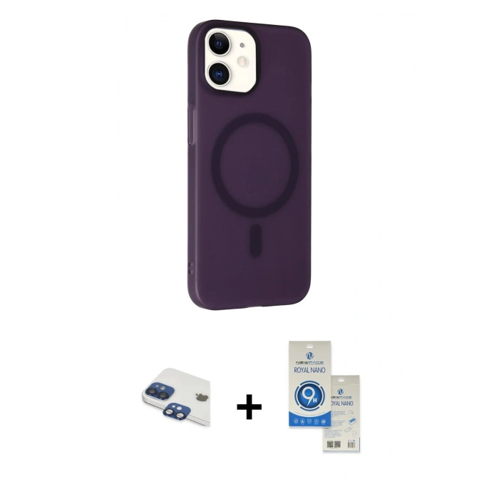 MARSİLYAN™- iPhone 11 Kılıf Çekirdek Modern Prime - Şeffaf Royal Nano Ekran Koruyucu + Pers Alüminyum Kamera Lens - LT
