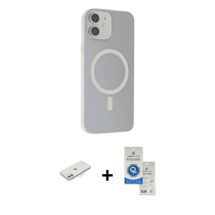 MARSİLYAN™- iPhone 11 Kılıf Çekirdek Modern Prime - Şeffaf Royal Nano Ekran Koruyucu + Renkli Kamera Lens Koruma Cam - PE