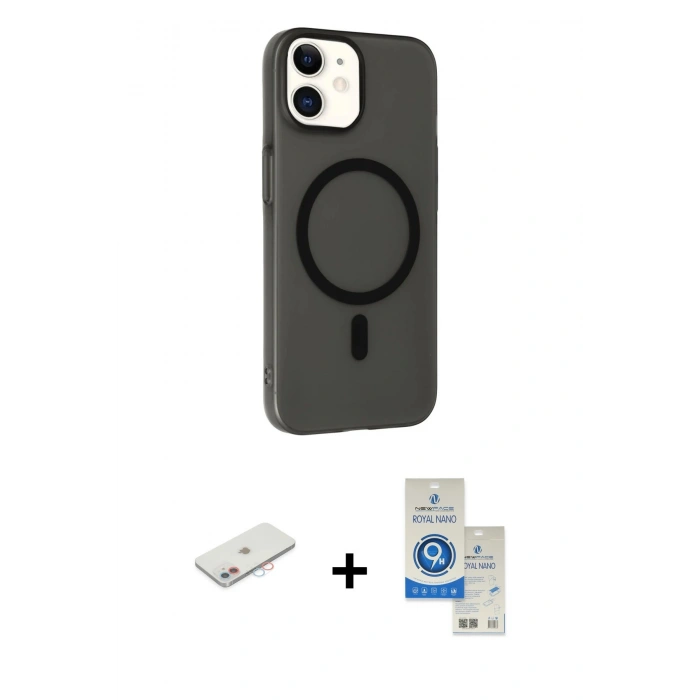 MARSİLYAN™- iPhone 11 Kılıf Çekirdek Modern Prime - Şeffaf Royal Nano Ekran Koruyucu + Renkli Kamera Lens Koruma Cam - PE