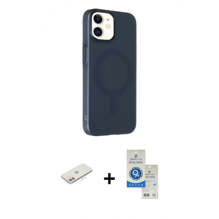 MARSİLYAN™- iPhone 11 Kılıf Çekirdek Modern Prime - Şeffaf Royal Nano Ekran Koruyucu + Renkli Kamera Lens Koruma Cam - PE